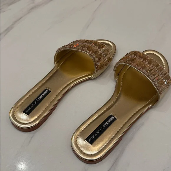 JESSICA RICH / STEVE MADDEN Amber Gold Slide Sandals - Picture 5 of 12